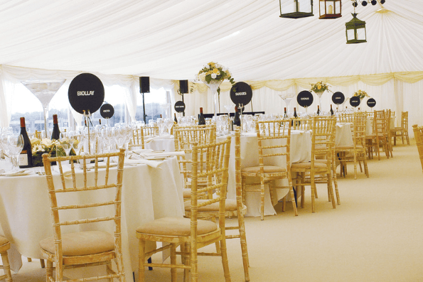 Interior of wedding marquee, Pershore, Worcestershire