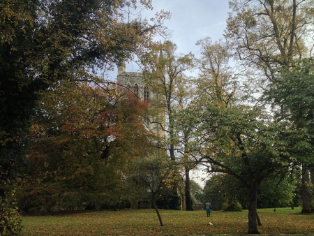 Pershore Abbey in autumn